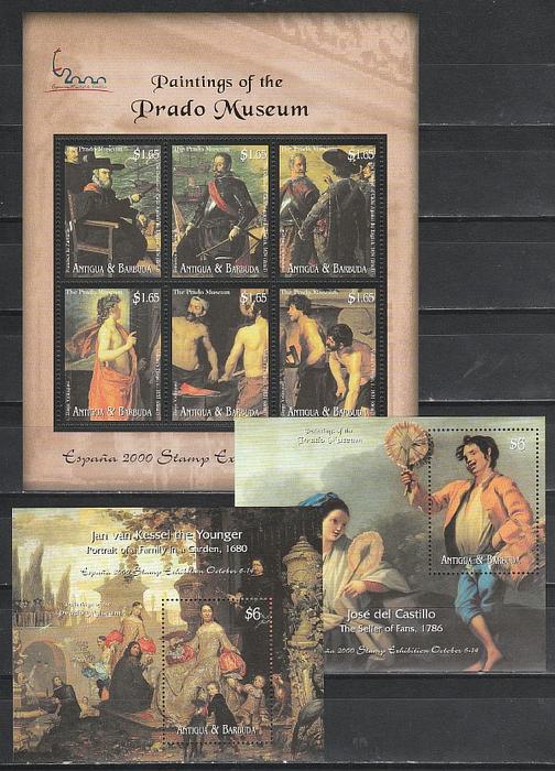 Антигуа и Барбуда 2000, Живопись, Картины из Музея Прадо, 3 малых листа + 3 блока
